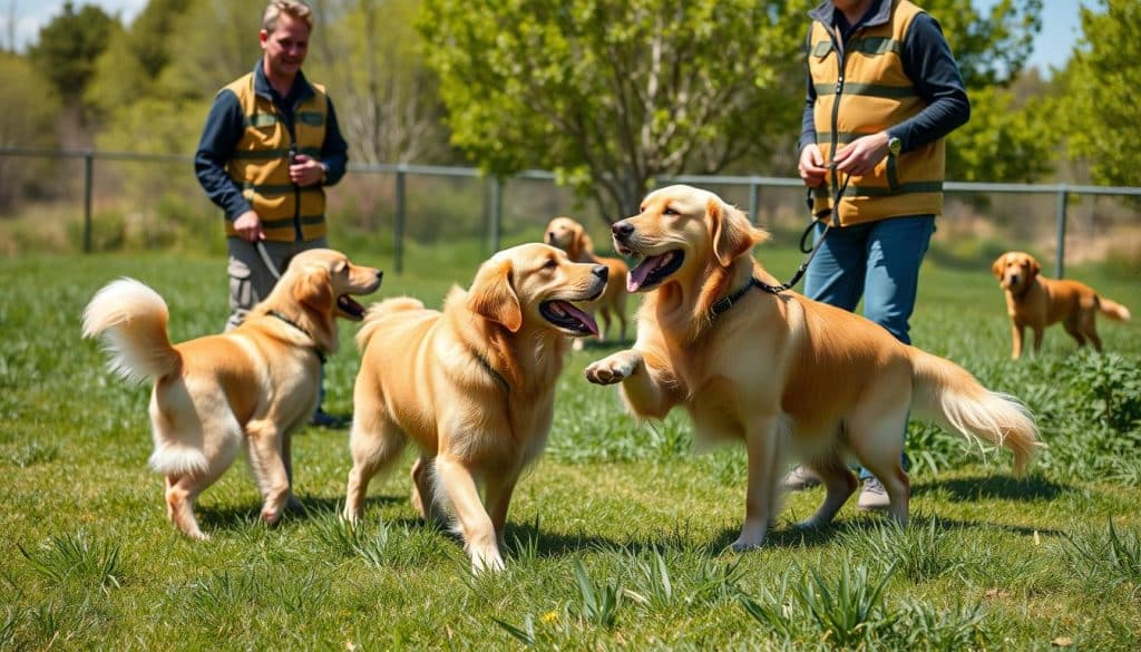 Elite trainers with golden retrievers