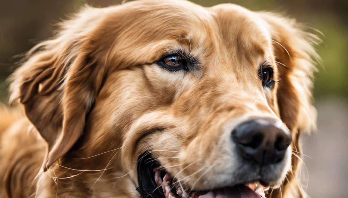 A beautiful Golden Retriever with its mouth open, looking happy and content.