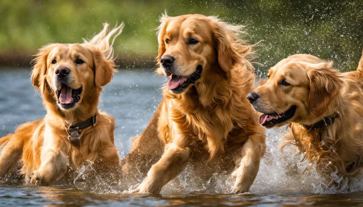 Image depicting a group of happy and healthy Golden Retrievers playing together